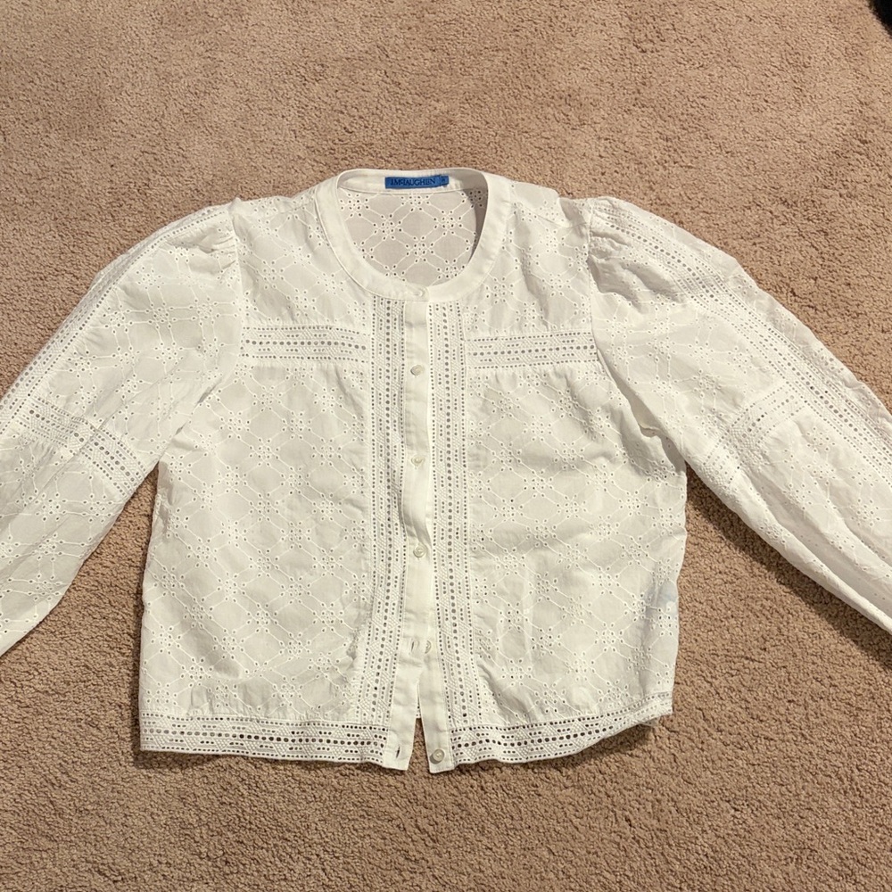J. McLaughlin White Eyelet Top